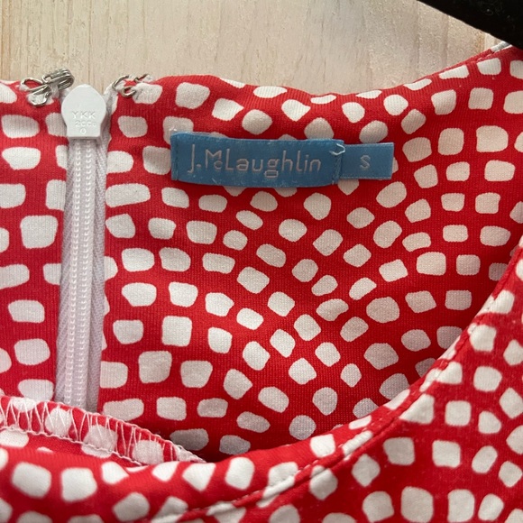 J McLaughlin Shift Sheath Sleeveless Dress Small Red Dot Print Back Zip … - Picture 3 of 5